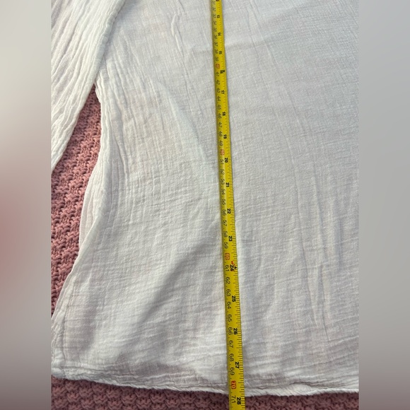 Made in ITALY. 100% cotton.Casual White V-Neck Long Sleeve Dress - Picture 6 of 8